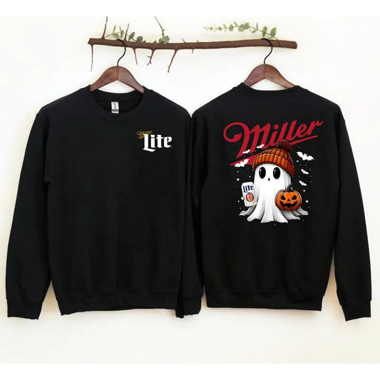 Miler Lite Ghost Cute Pumpkin Halloween 2Ssides Sweatshirt - Unisex Crewneck Sweatshirt for Men and Women - Pullover,...