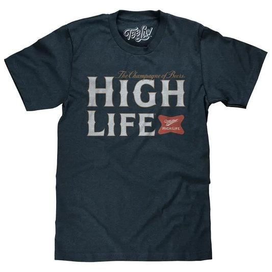 Miller High Life Champagne of Beers T-Shirt - Heather Navy Blue graphic tee