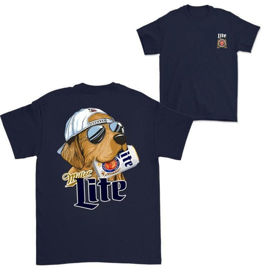 Miller Lite Hunting Dog T-Shirt 2-Sided Unisex Funny Beer Tee for Men & Women