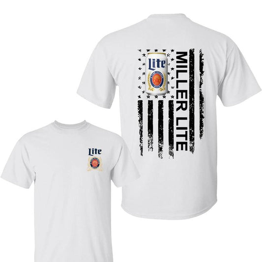 Miller Lite Shirt, Patriotic Design Featuring Iconic Beer Can Graphics and American Flag, Perfect for Beer Lovers and Patriotic Fans, Menswear Tops