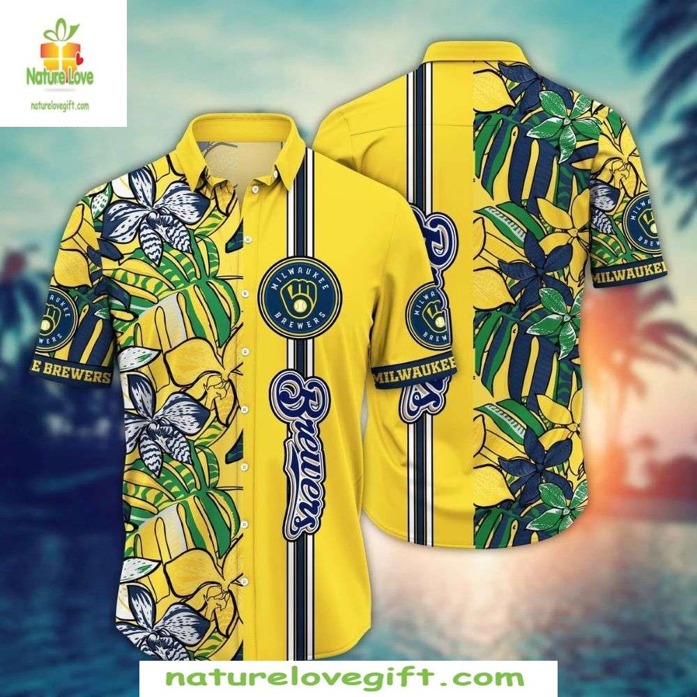 Milwaukee Brewers Hawaiian Shirt Citrus Grove Yellow Leaf MLB Baseball Apparel