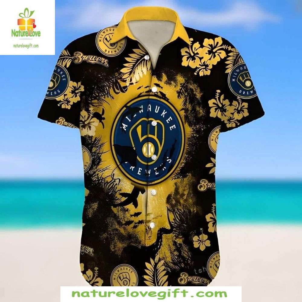 Milwaukee Brewers Hawaiian Shirt Ocean Floral MLB Baseball Apparel