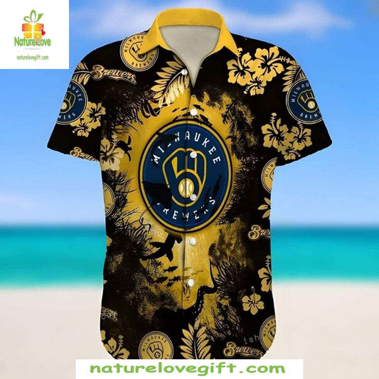 Milwaukee Brewers Hawaiian Shirt Ocean Floral MLB Baseball Apparel