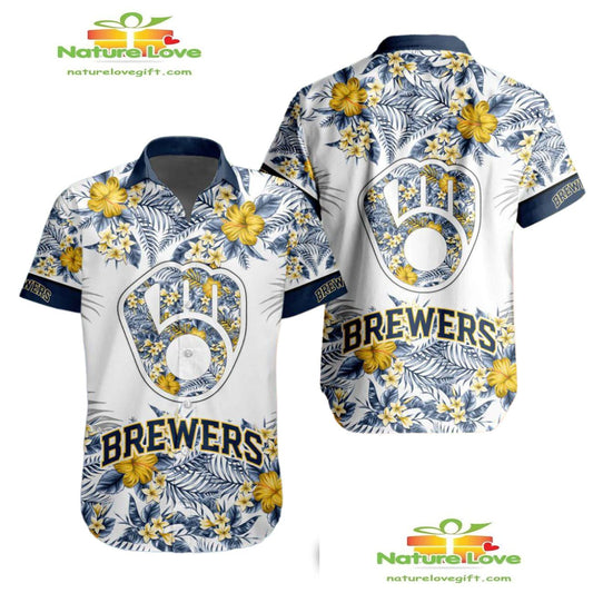 Milwaukee Brewers Hawaiian Shirt Tropical Flower Aloha Shirt for Men Women