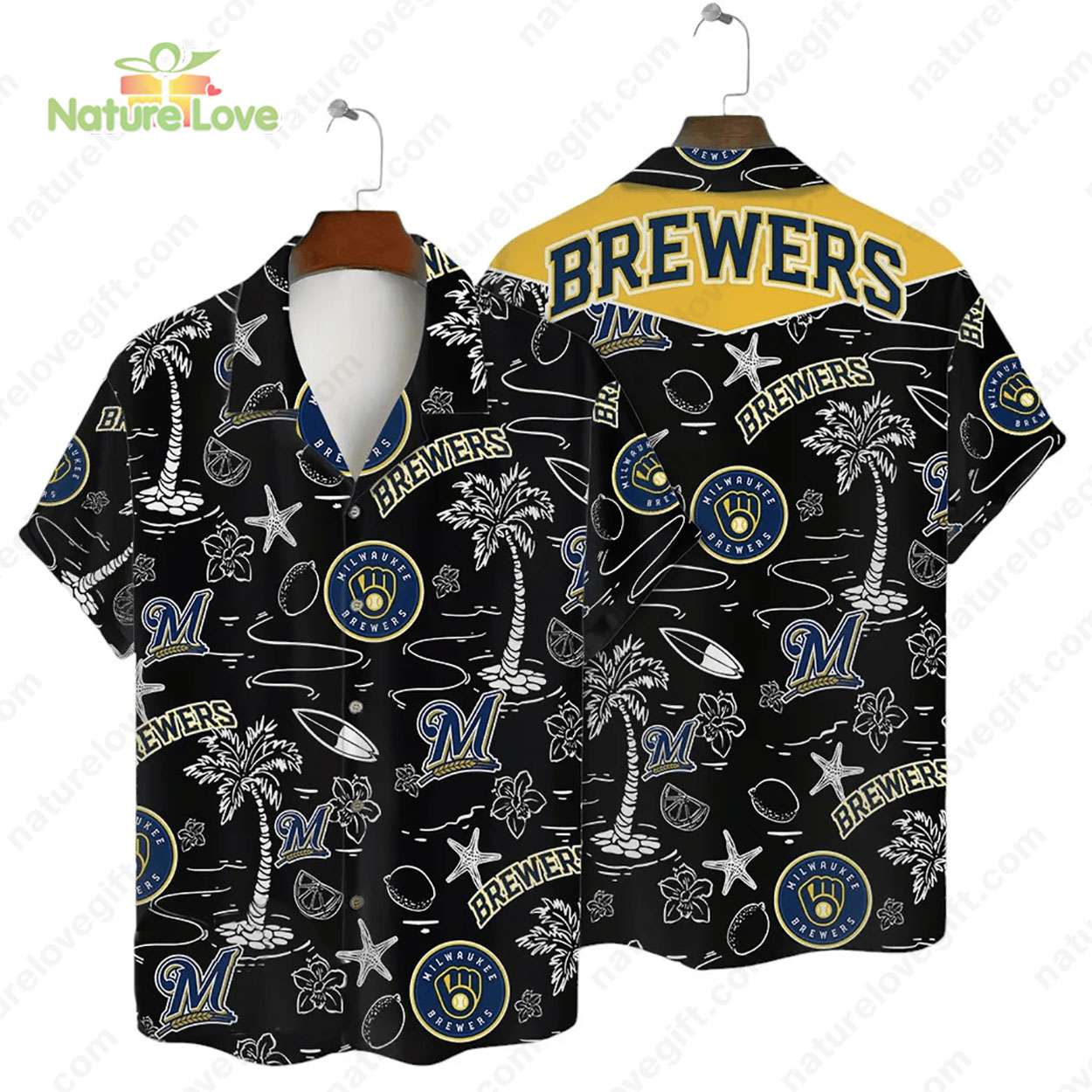 Milwaukee Brewers Tropical Palms MLB Black Hawaiian Shirt