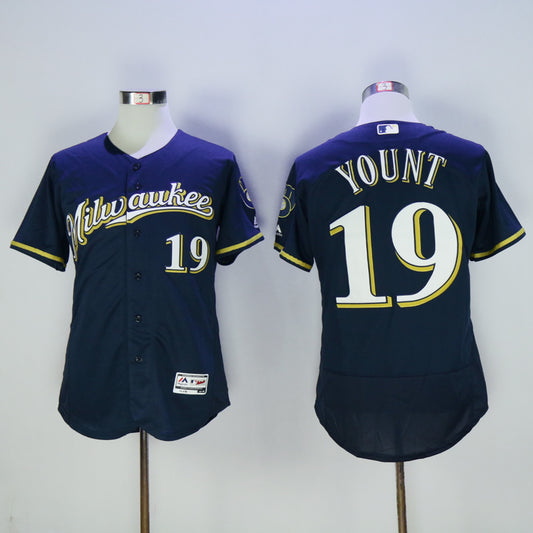 Milwaukee Brewers #19 Robin Yount Brewers 19 Navy M Elite Retro Player
