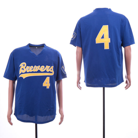 Milwaukee Brewers #4 Paul Molitor Brewers 4 Blue Pullover BP Edition Retro