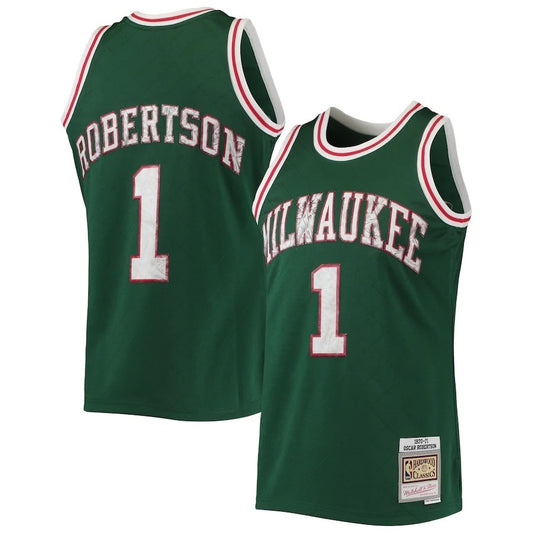 Milwaukee Bucks #1 Oscar Robertson Mitchell & Ness 1970-71 Hardwood Classics 75th Anniversary Diamond Swingman Jersey