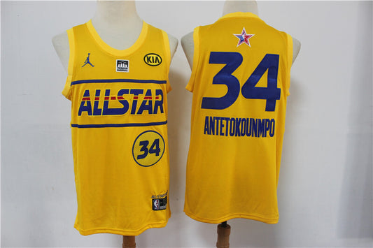 Milwaukee Bucks #34 Giannis Antetokounmpo Bucks 34 # 20-21 Season All-Star Yellow Jersey -- With Logo