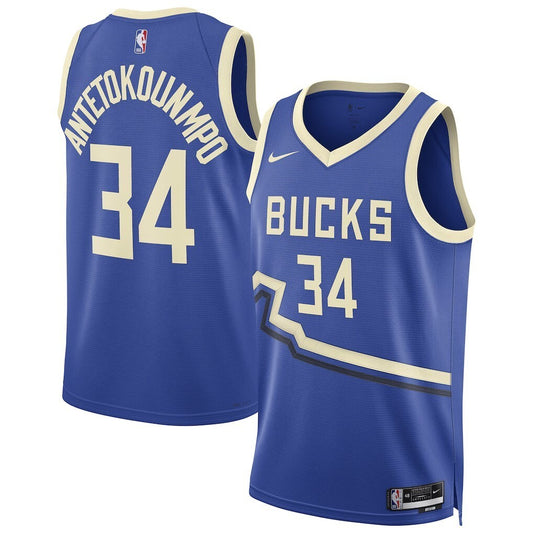 Milwaukee Bucks #34 Giannis Antetokounmpo Unisex 202425 Swingman Player Jersey - City Edition - Royal