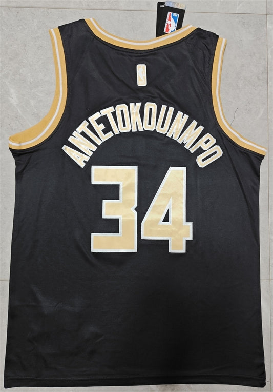 Milwaukee Bucks #34 antetokounmpo 2425 jersey blackgold Style 1
