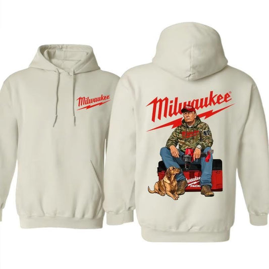 Milwaukeee Trump 47 Camo Hoodie 2 sides, Fuel Hand Drill Dog Hunter Unisex Hoodie, Gift for Father's Day, Mother's Day...