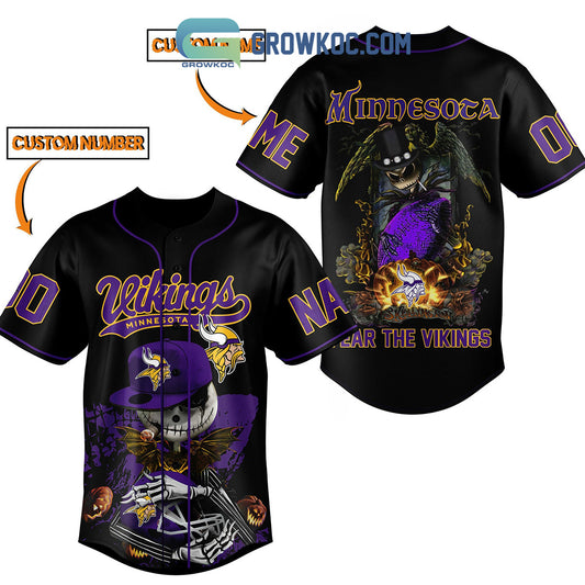 Minnesota Fear The Vikings Jack Skellington Halloween Personalized Baseball Jersey