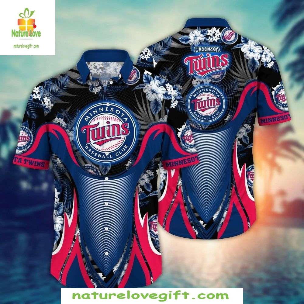 Minnesota Twins Hawaiian Shirt Floral Wave Striped MLB Baseball Apparel