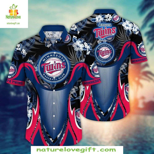 Minnesota Twins Hawaiian Shirt Floral Wave Striped MLB Baseball Apparel