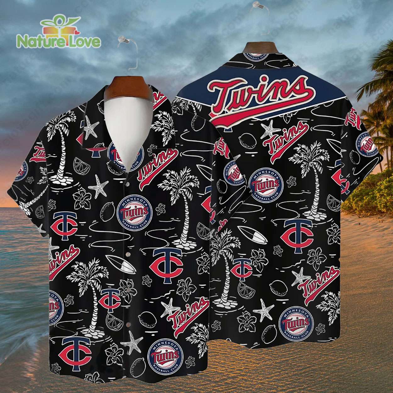 Minnesota Twins Tropical Palms MLB Black Hawaiian Shirt
