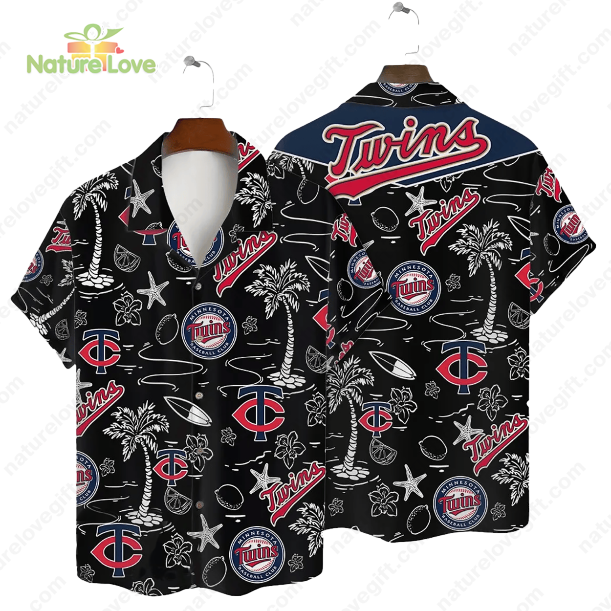 Minnesota Twins Tropical Palms MLB Black Hawaiian Shirt