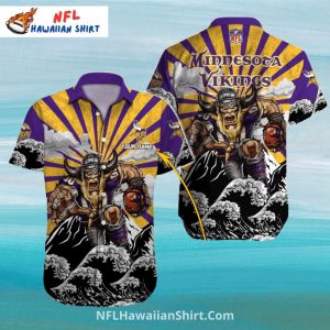 Minnesota Vikings Aloha Shirt With Storm And Viking Warrior