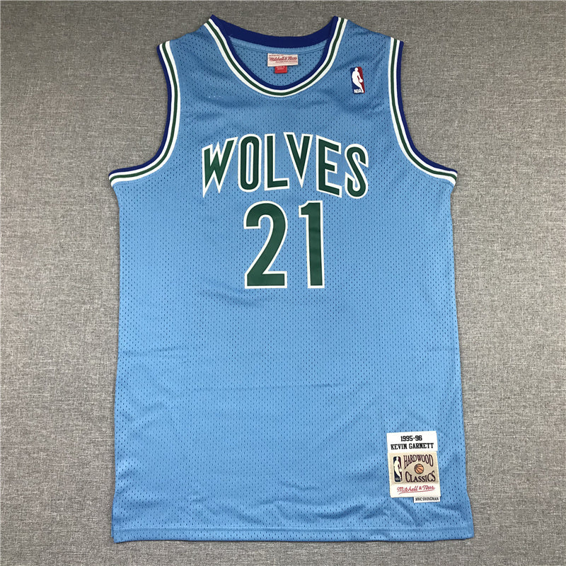 Minnesota Timberwolves #21 Garnett 95-96 Timberwolves 21 Blue Style 2