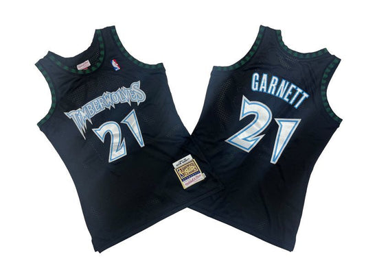 Minnesota Timberwolves #21 Kevin Garnett Timberwolves 21 # Black 97-98 Season Mitchell Retro Jersey -- Kevin . Garnett
