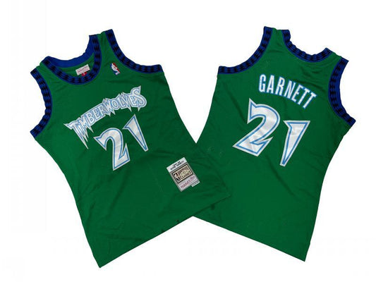 Minnesota Timberwolves #21 Kevin Garnett Timberwolves 21 # Green 97-98 Season Mitchell Retro Jersey -- Kevin . Garnett Style 2