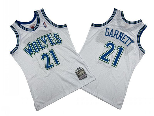 Minnesota Timberwolves #21 Kevin Garnett Timberwolves 21 # White 95-96 Season Mitchell Retro Jersey -- Kevin . Garnett Style 2