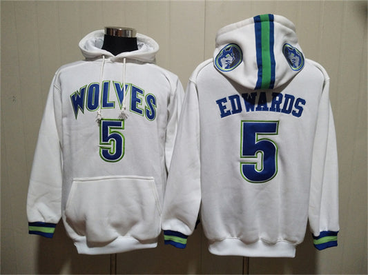 Minnesota Timberwolves #5 Anthony Edwards White Lace-Up Pullover Hoodie