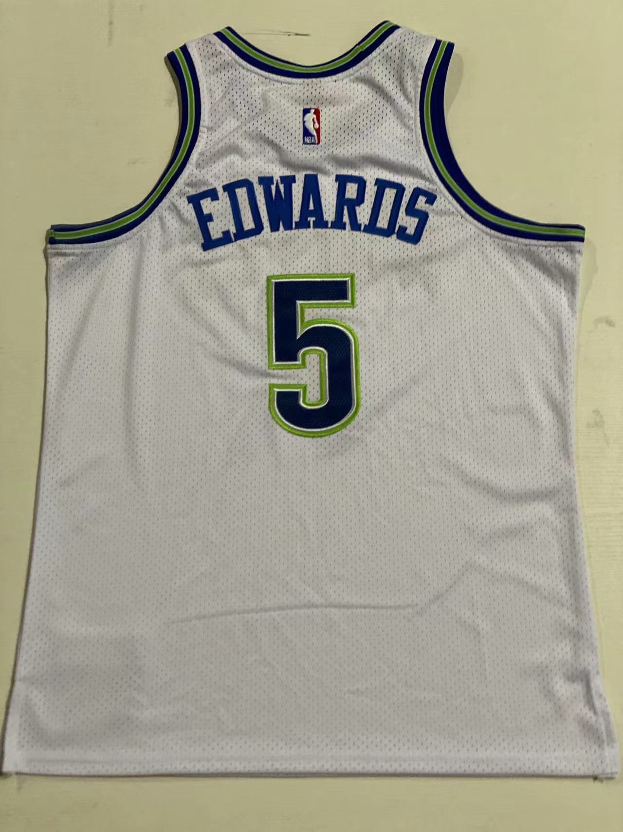 Minnesota Timberwolves #5 Anthony Edwards mitchell&ness Timberwolves 5 # Edwards Retro White Jersey Style 2_1