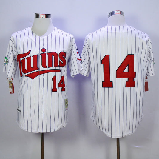 Minnesota Twins #14 Kent Hrbek Twins 14 White Navy Stripe 1991 Retro Style 2