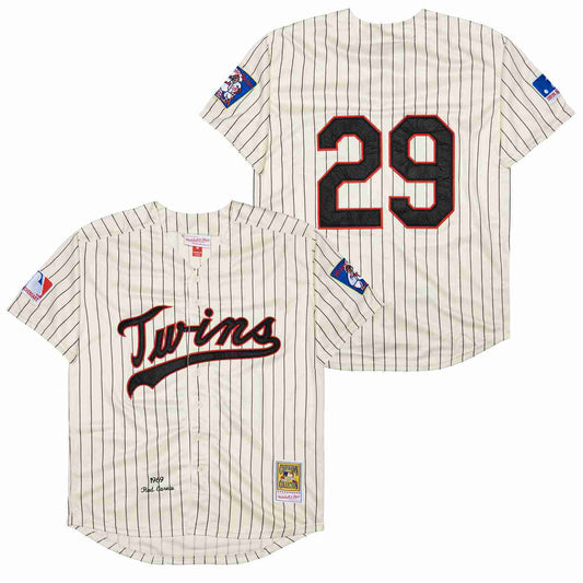 Minnesota Twins #29 Rod Carew Twins 29 Off-White Navy 1969 Retro