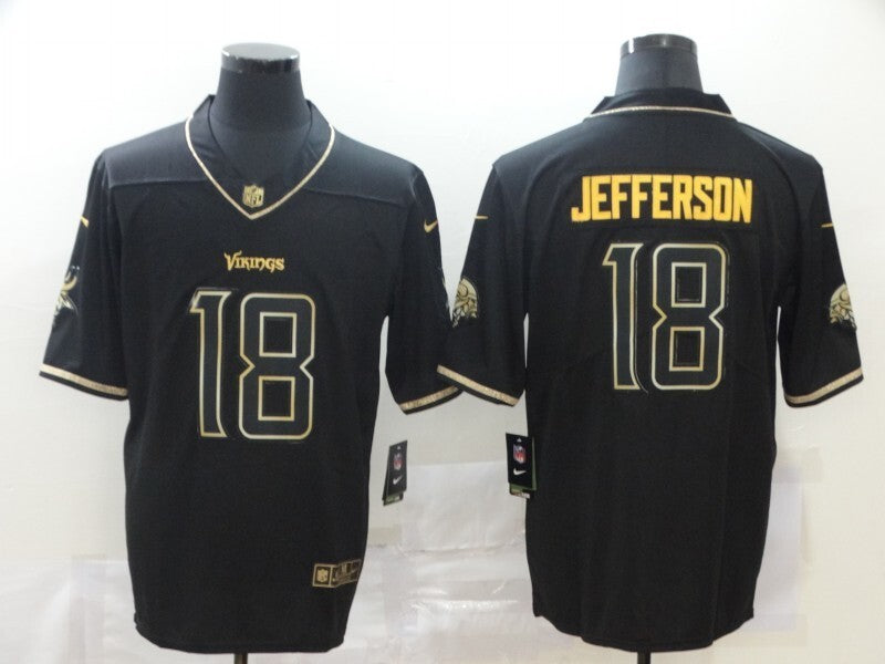 Minnesota Vikings #18 Jefferson Black Retro Gold 005
