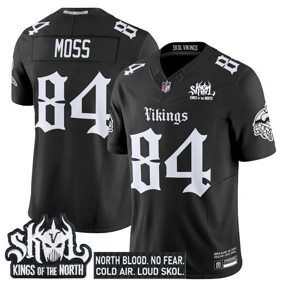 Minnesota Vikings #84 Randy Moss Black 2025 F.U.S.E. Kings of the North Patch 'Gothic