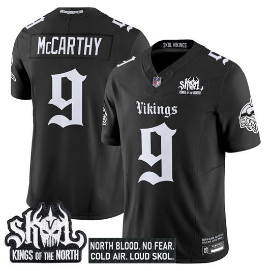 Minnesota Vikings #9 J.J. McCarthy Black 2025 F.U.S.E. Kings of the North Patch 'Gothic