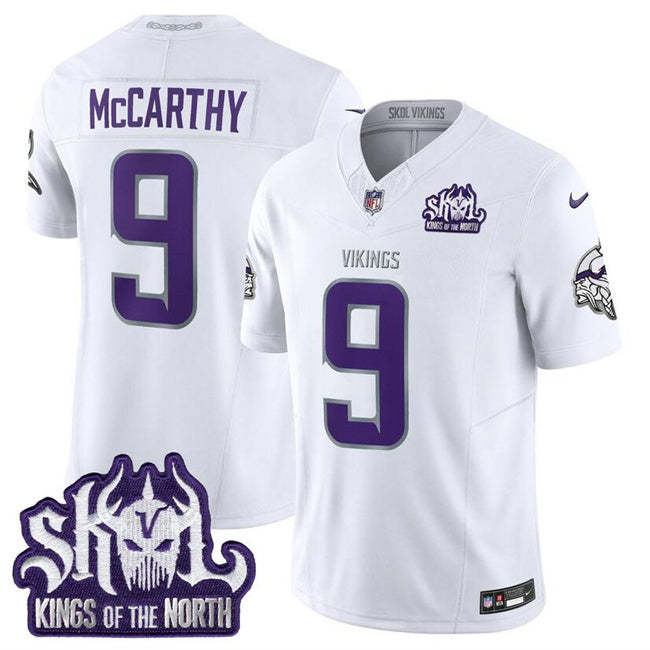 Minnesota Vikings #9 J.J. McCarthy White 2025 F.U.S.E. Winter Warrior Skol Patch Vapor