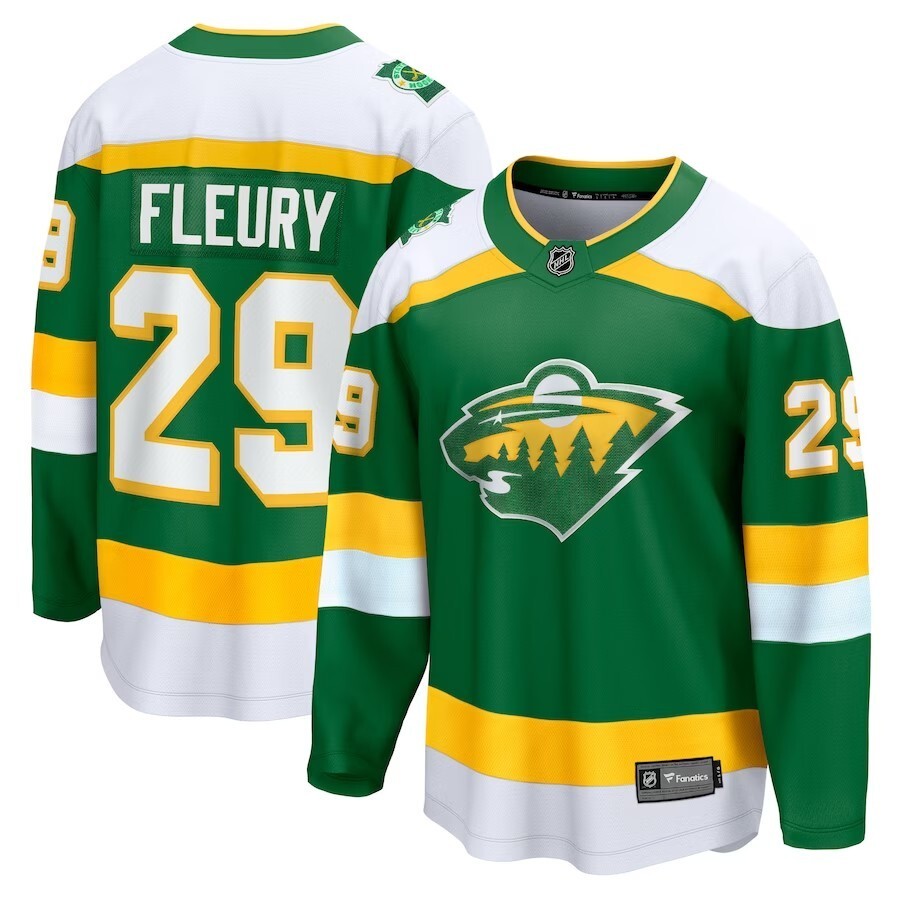 Minnesota Wild #29 Marc-Andre Fleury Branded 202324 Alternate Premier Breakaway Player Jersey – Green