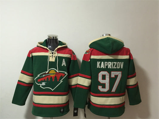 Minnesota Wild #97 Kirill Kaprizov Green Lace-Up Pullover Hoodie
