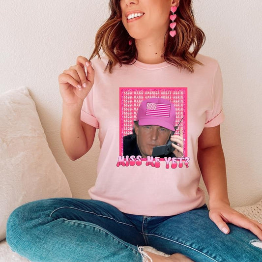 Miss Me Yet Shirt, Funny Trump Pink T-shirt, Election 2024 Tee, President Shirt, American Flag Short Sleeve, Gift For Republican, Political Tee. Casual Menswear