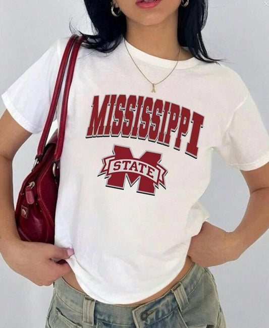 Mississippi St. Vintage Sport Teams NCAA Collection Unisex Crewneck Black Baby Tee, Graphic Team Collection Baby Tee, Gift For NCAA Fans