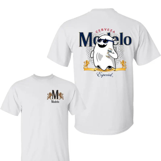 Modelo Ghost Halloween T-Shirt, Funny Spooky Shirts, Pumpkin Sweatshirt, Fall Ghost Shirt, Modelo Shirt, Halloween Shirt, Halloween Sweatshirt, Unisex Classic Cotton Tee with 2 Sided Graphic Print in All Sizes, For Women, For Men