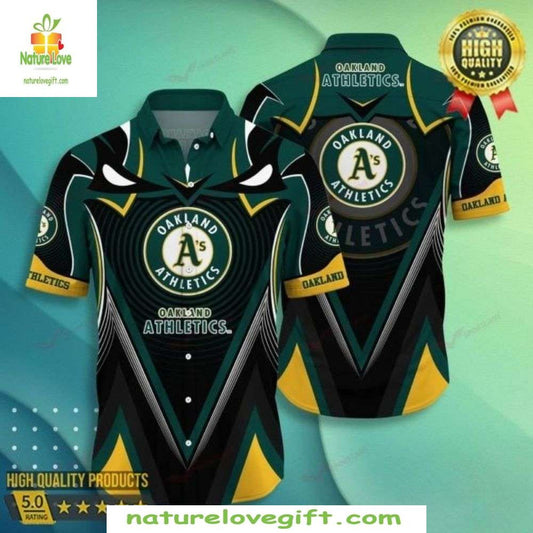 Oakland Athletics Hawaiian Shirt Geometric Sharp Design MLB Baseball Apparel
