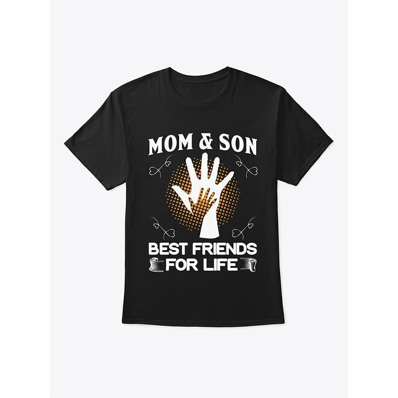 [Mom & Son Bond T-Shirt] Soft Cotton Mom & Son Bond T-Shirt - Casual Crew Neck, Short Sleeve, Machine Washable
