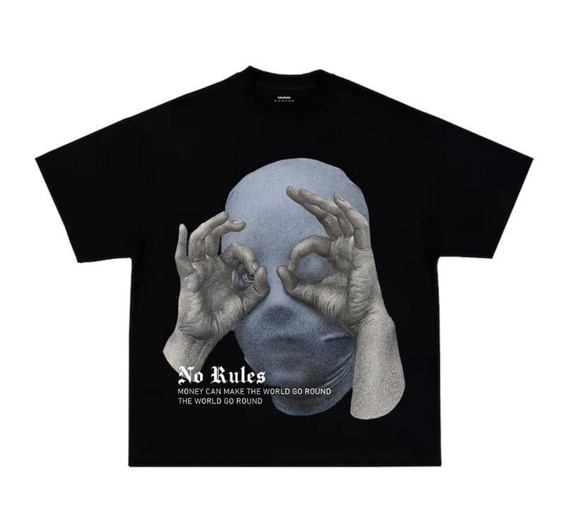 Money Make The World No Rules Style Big Face Rap Tee Shirt Y2K Fashion T Shirt Streetwear Retro Hoodie, Sweatshirt