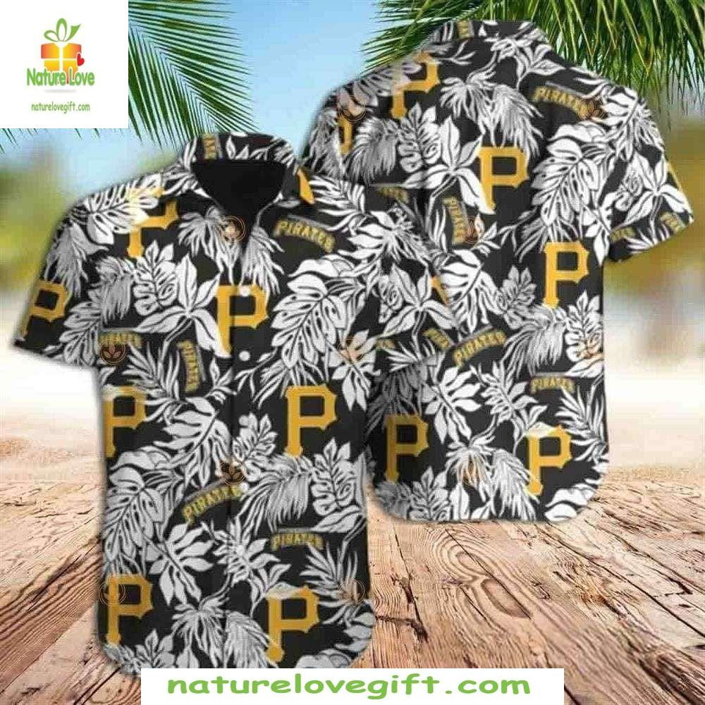 Pittsburgh Pirates Hawaiian Shirt Monochrome Botanical MLB Baseball Apparel