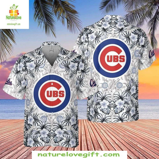 Chicago Cubs Floral Hawaiian Shirt Monochrome MLB Baseball Aloha Shirt