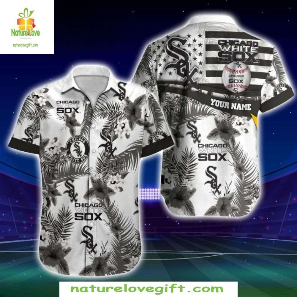 Chicago White Sox Hawaiian Shirt Monochrome Palm Star Aloha Baseball Apparel