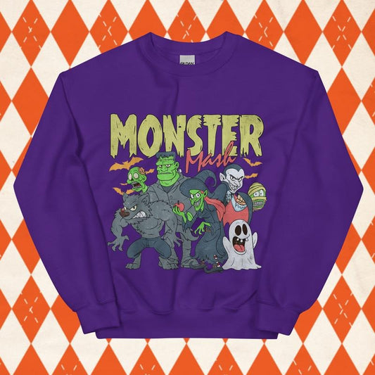 Monster Mash Halloween Sweatshirt - Unisex Relaxed Fit Printed in USA Casual Comfort Cotton Top Athletic Boho Chic All...