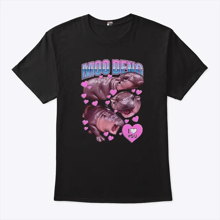 Moo Deng I Love You Cute Baby Hippo Shirt Sweatshirt Hoodie | InkThreadWorks.com