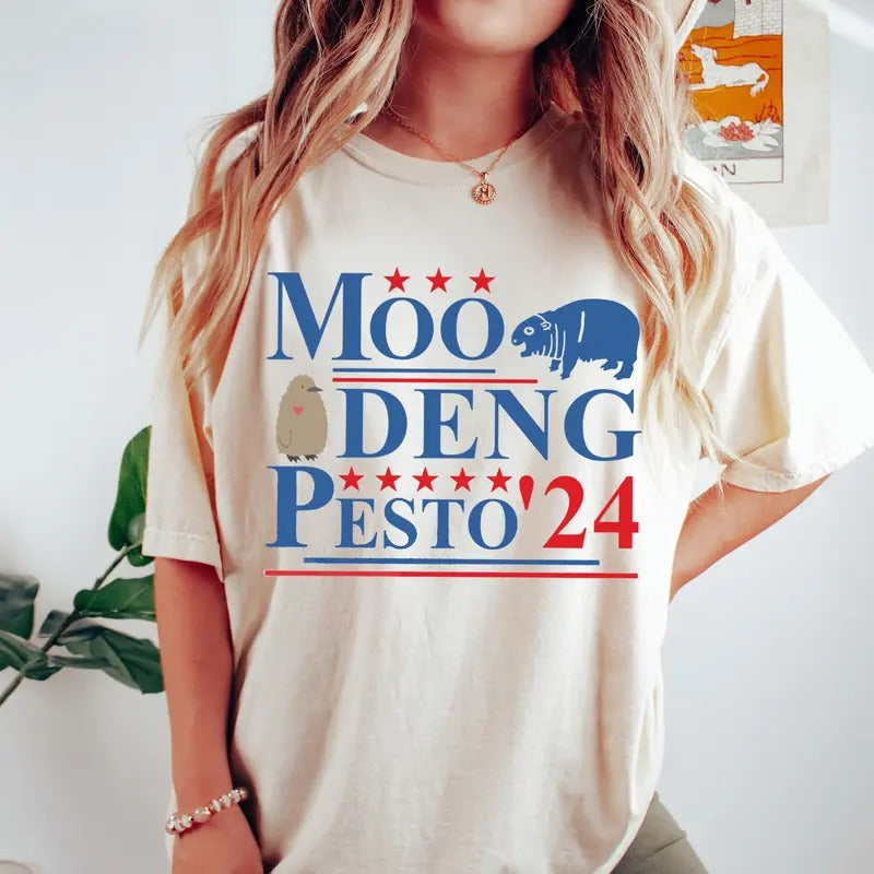 Moo Deng Pesto 2024 T Shirt, Funny Moo Deng Shirt, Baby Pesto Penguin Tshirt Hoodie, Sweatshirt | InkThreadWorks.com
