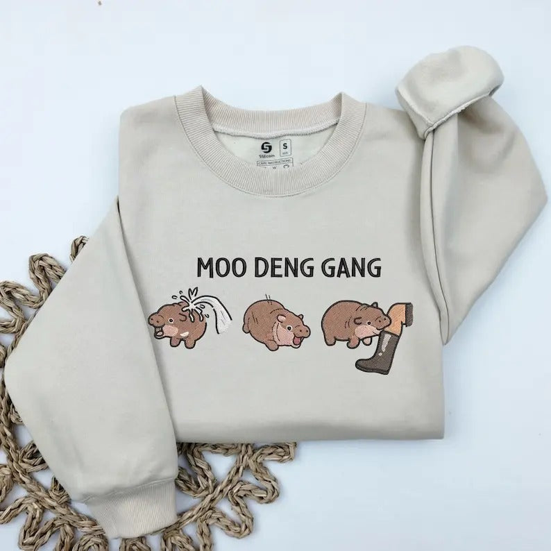 Moo Deng Sweatshirt, Funny Baby Hippo Moo Deng Gang, Cute Baby pygmy hippo Moo Deng T-Shirt, Hippo Lover Shirt Menswear...