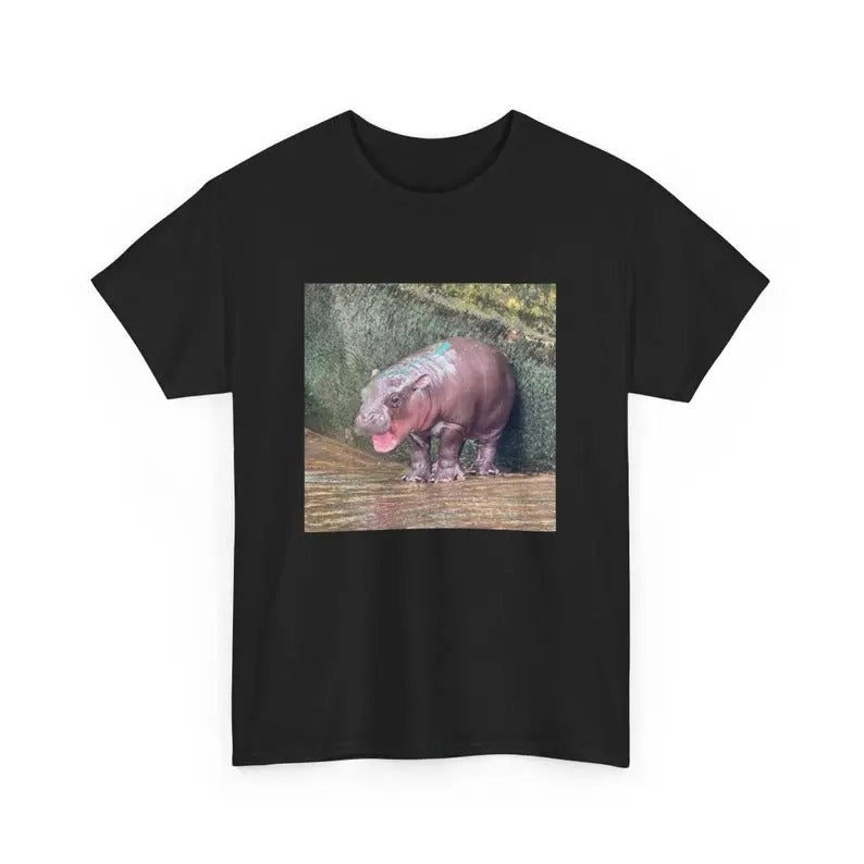 Moo Deng Unisex Heavy Cotton T-Shirt, Baby Hippo T-Shirt, Gift For Her, Gift For Him Fabric Top Cotton Hoodie, Sweatshirt